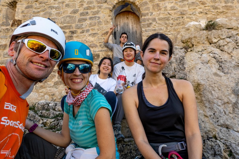 Us at the chapel (Ferrata Adventures Ager Oct 2025)