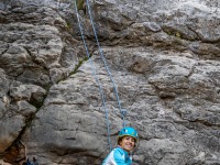 Ari getting ready to climb (Ferrata Adventures Ager Oct 2025)