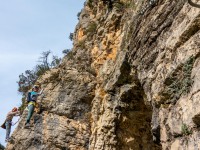 Mei and Pol on the ferrata (Ferrata Adventures Ager Oct 2025)