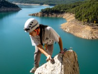 Mei climbing carefully (Ferrata Adventures Ager Oct 2025)