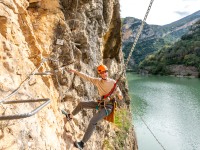 Pol on the swing (Ferrata Adventures Ager Oct 2025)
