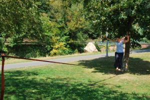 Maria walking slack-line 1 (Freiburg, Germany)