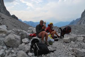 Cris + Em at bottom of cliffs 2 (Triglav Nat. Park, Slovenia)