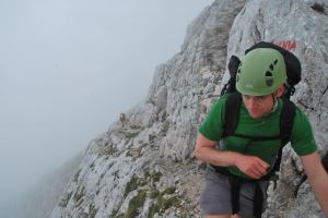 Cris walking in mist 2 (Triglav Nat. Park, Slovenia)