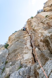 Ari climbing at Pedra Lunga (Holidays in Sardinia May 2023)