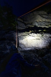 Ari looks up at the route she just cleaned (Holidays in Sardinia May 2023)