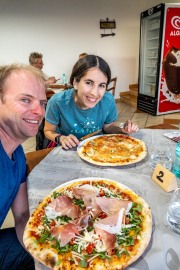 Cris and Ari getting pizza (Holidays in Sardinia May 2023)