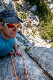 Cris at the top of a climb (Holidays in Sardinia April 2023)