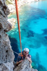 Cris climbing Signorina Fantasia Pitch 1 (Holidays in Sardinia May 2023)