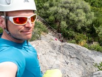 Cris at the top of a climb (Holidays in Sardinia May 2023)