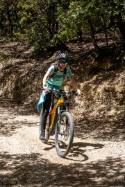 Ari descending on her mountain bike (Holidays in Sardinia April 2024)