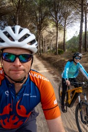 Cris and Ari on bikes (Holidays in Sardinia April 2024)