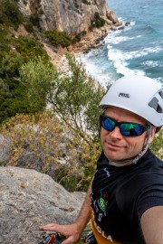 Cris climbing at Cala Fuili (Holidays in Sardinia April 2024)