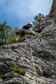 Eric nears the top of a 5b (Holidays in Sardinia April 2024)