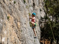 Ari climbing a much harder than expected 5c (Holidays in Sardinia April 2024)