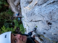 Cris at the top of a climb (Holidays in Sardinia April 2024)