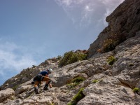 Cris climbing at Monte Bonacoa (Holidays in Sardinia April 2024)