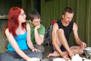 Anita, Simon, and William at breakfast (30th Birthday Bash)