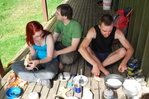 Eating breakfast at Hurunui Hut (30th Birthday Bash)