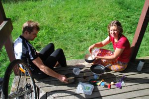 Greig and Clare making pancakes (30th Birthday Bash)