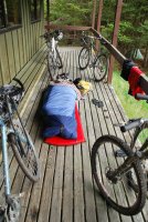 Kerry sleeping on the deck (30th Birthday Bash)