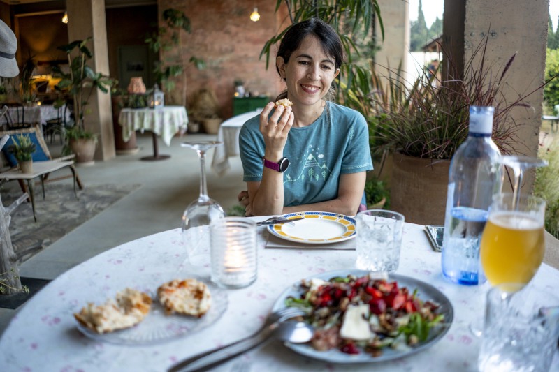 Ari at the rustic restaurant (Kayaking Costa Brava June 2025)