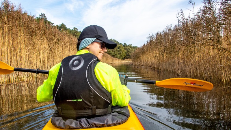 Anaïs in the canal (Kayaking Sweden Sept 2023)