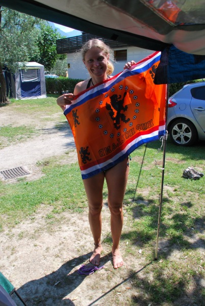 Frauke with her flag (Lago di Garda)