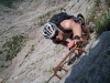 Cris reaches for ladder (Lago di Garda, Italy)