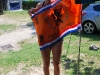 Frauke with her flag (Lago di Garda)
