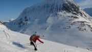 Chris skiing down (Langdalstindane, Norway)
