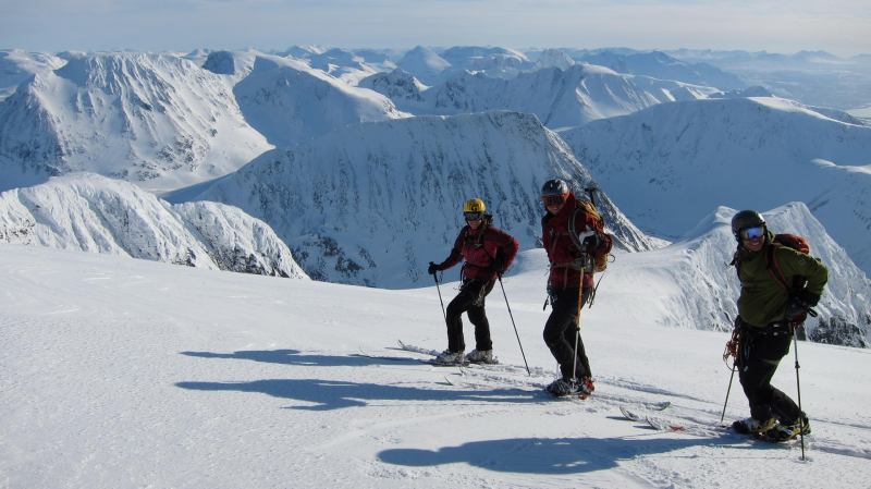 Emily, Hallvard, Tim on the summit (Langdalstindane, Norway)