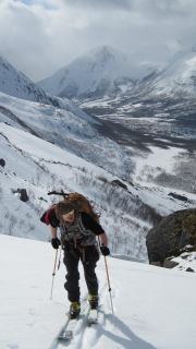 Hallvard slogs up the mountain (Tomesrenna, Norway)