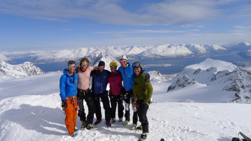 The crew on the summit (Tafeltinden, Norway)