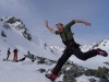 Cris runs towards the summit (Tafeltinden, Norway)