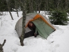 Emily emerges from the tent (Tromso, Norway)
