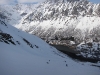 Skiing down towards crappy snow (Rørnestinden, Norway)