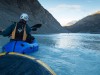 Heading across the Lyell Glacier terminal lake (Mountain rafting Dec 2018)