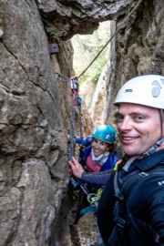 Halfway through the short via ferrata (Muntanyes de Prades May 2022)