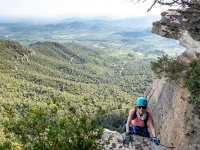 Ari reaches the top of a steep section (Muntanyes de Prades May 2022)