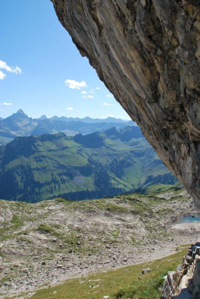 View behind rock (Nebelhorn Klettersteig, Germany)