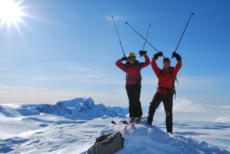 Em and Chris with poles (Ski touring Glomfjord, Norway)
