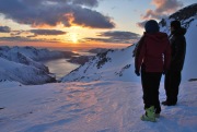 Emily and Chris looking towards the fiords (Ski touring Glomfjord, Norway)