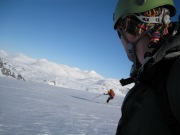 Emily skiing  behind Cris (Ski touring Glomfjord, Norway)