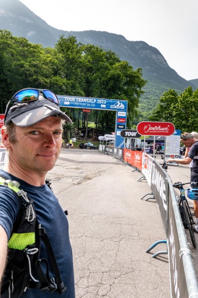 At the finish line after Stage 5 (Stage 5, Transalp 2023)