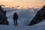 Chris and clouds (Tramping Ice Lake Dec 2015)