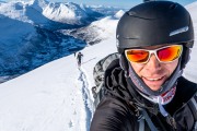 Cris with Johannes and Kristian behind (Day 2, Sørfjelltinden, Ski Touring Lyngen 2023)