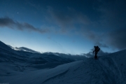 Leonie skiing in the evening (Ski touring Finse 2017)