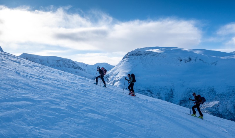 Going up (Day 2, Sørfjelltinden, Ski Touring Lyngen 2023)