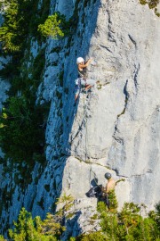 Julie leads the second tower (Löwenzähne Westkante Sept 2019)